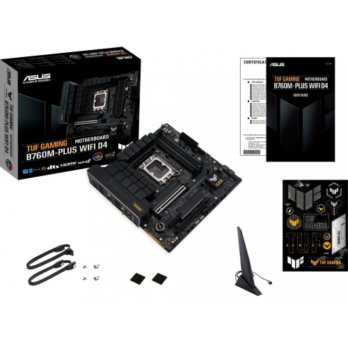 Материнская плата Asus TUF GAMING B760M-PLUS WIFI D4 Soc-1700 Intel B760 4xDDR4 mATX AC`97 8ch(7.1) 2.5Gg RAID+HDMI+DP