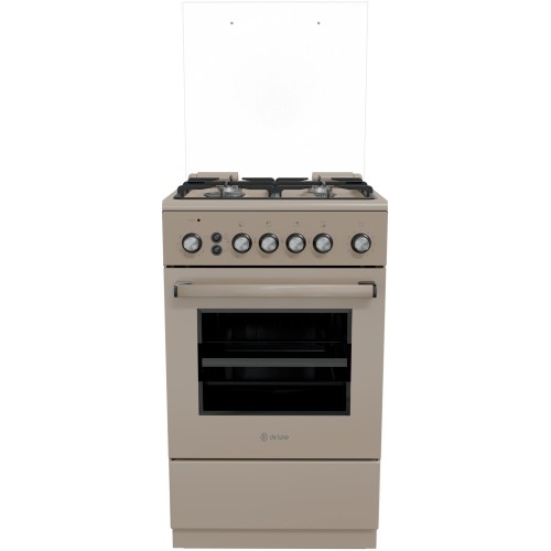 Газовая плита DE LUXE 5040.40г (кр) ЧР-016 бежевый (стеклянная крышка) реш.чугун