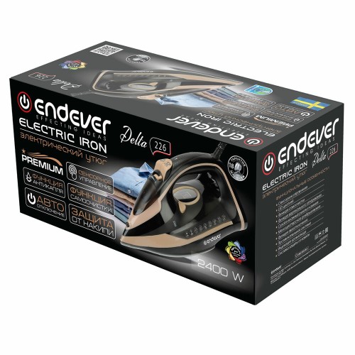 Утюг ENDEVER Delta-226, черный/бежевый, 2400 Вт, Подача пара до 45 г/мин, Пар