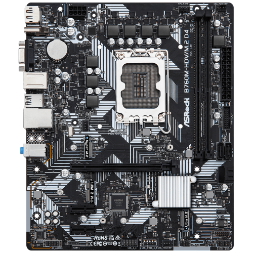 Материнская плата ASROCK B760M-HDV/M.2 D4, LGA1700, B760, 4*DDR4, HDMI+DP+D-Sub, 4xSATA3 6.0 (RAID), M.2 Socket, 4xUSB 3.2, 1xUSB2.0, Type-C, mATX; 90-MXBL40-A0UAYZ