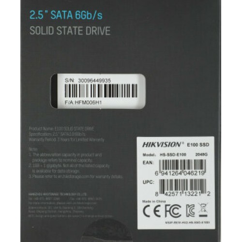 Накопитель SSD Hikvision SATA III 2Tb HS-SSD-E100/2048G 2.5"
