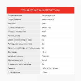 Увлажнитель воздуха STARWIND SHC1536 30Вт (ультразвуковой) белый