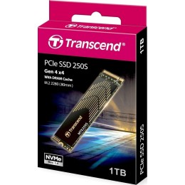 Твердотельный накопитель Transcend SSD MTE250S, 1000GB, M.2(22x80mm), NVMe 1.4, PCIe 4.0 x4, 3D NAND, R/W 7200/6200MB/s, IOPs 530 000/420 000, TBW 780, DWPD 0.43, with Graphene Heatsink (5 лет)
