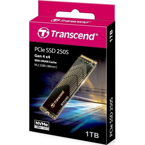 Твердотельный накопитель Transcend SSD MTE250S, 1000GB, M.2(22x80mm), NVMe 1.4, PCIe 4.0 x4, 3D NAND, R/W 7200/6200MB/s, IOPs 530 000/420 000, TBW 780, DWPD 0.43, with Graphene Heatsink (5 лет)
