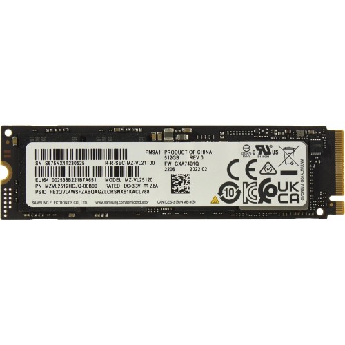 Твердотельный накопитель Samsung SSD PM9A1, 512GB, M.2 (22x80mm), NVMe, PCIe 4.0 x4, MZVL2512HCJQ-00B07/00B00