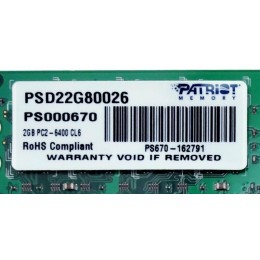 Модуль памяти Patriot Memory DIMM DDR2 2Gb 800MHz Patriot PSD22G80026 RTL PC2-6400 CL6  240-pin 1.8В