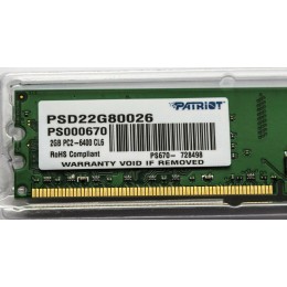 Модуль памяти Patriot Memory DIMM DDR2 2Gb 800MHz Patriot PSD22G80026 RTL PC2-6400 CL6  240-pin 1.8В