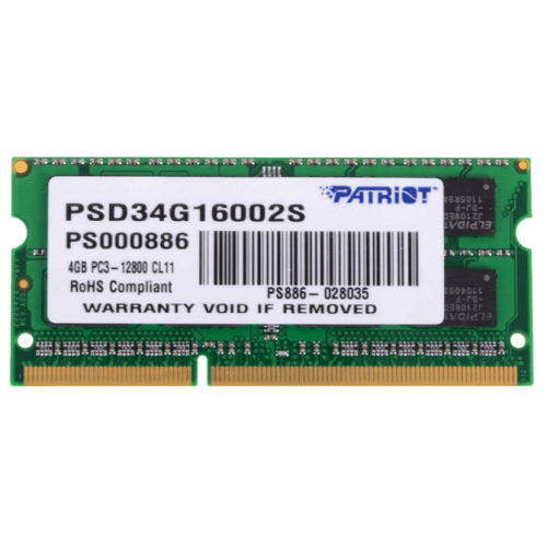 Модуль памяти Patriot SO-DIMM DDR3 4Gb 1600MHz  PSD34G16002S RTL PC3-12800 CL11  204-pin 1.5В