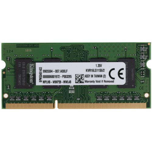 Модуль памяти Kingston SO-DIMM DDR3L 2Gb 1600MHz  KVR16LS11S6/2 RTL PC3-12800 CL11  204-pin 1.35В