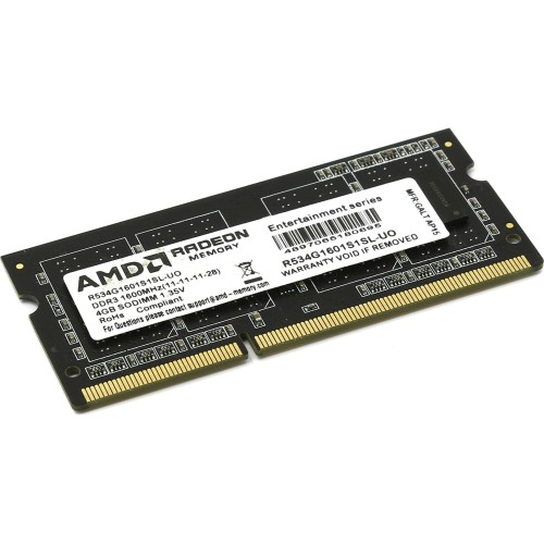 Оперативная память AMD DDR3 4Gb 1600MHz R534G1601S1SL-UO OEM PC3-12800 CL11 SO-DIMM 204-pin 1.35В