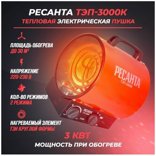 Тепловая пушка электрическая Ресанта ТЭП-3000К 3000Вт красный