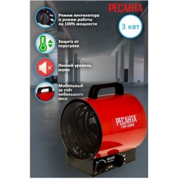 Тепловая пушка электрическая Ресанта ТЭП-3000К 3000Вт красный