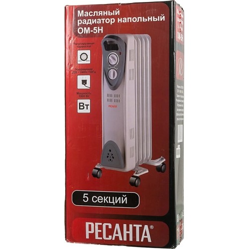 Масляный обогреватель РЕСАНТА ОМ- 5Н (1 кВт) 67/3/6, 5  секц.