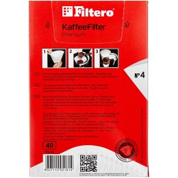 Фильтры для кофе Filtero, №4/40, белые для кофеварок с колбой на 10-12 чашек, 40 шт в упак.