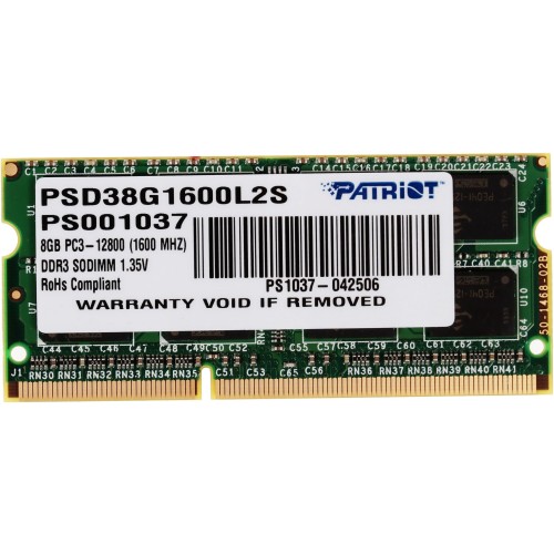 Память Patriot 8GB DDR3 1600MHz  SO-DIMM  (PC3-12800) PSD38G1600L2S
