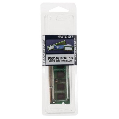 Модуль памяти Patriot SO-DIMM DDR3 4GB PSD34G1600L81S (PC3-12800, 1600MHz, 1.35V)