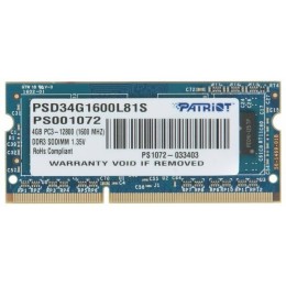 Модуль памяти Patriot SO-DIMM DDR3 4GB PSD34G1600L81S (PC3-12800, 1600MHz, 1.35V)