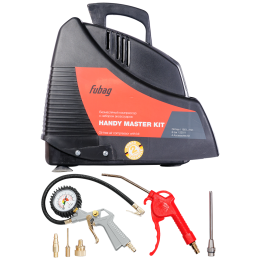 Компрессоры, Пневматическое оборудование FUBAG HANDY MASTER KIT +набор из 5 предметов 8213690KOA607 (8213690KOA536) ( Произ- водит., л/мин 180 Давле- ние, бар 8 Мощность, кВт 1.1 Напря- жение, В 220 Вес, кг 7  )