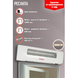 Тепловая завеса РЕСАНТА ТЗ-3С, 3кВт белый