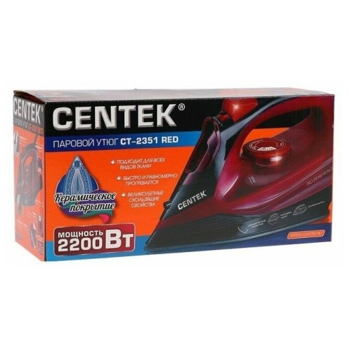 Утюг CENTEK CT-2351 Red (красный) 2200Вт, КЕРАМИЧЕСКАЯ подошва, 300 мл, паровой удар, самоочистка