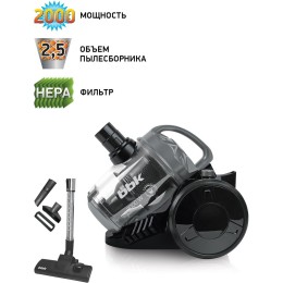 Пылесос BBK BV1503 (черный/темно-серый), 2000Вт, без мешка, объем контейнера для пыли 2,5л, мощность 320 Вт