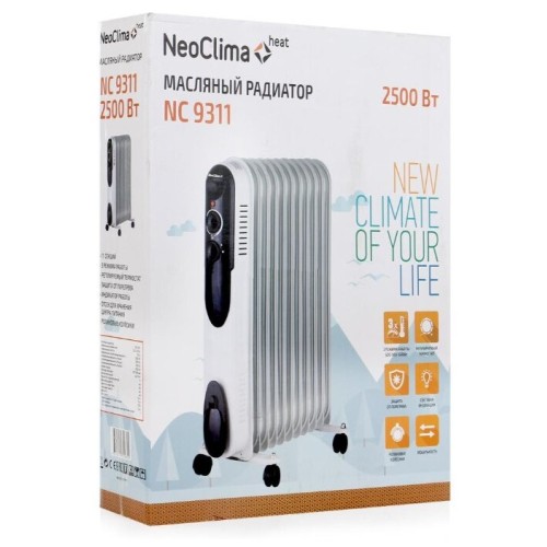Масляный обогреватель NEOCLIMA NC 9311 11 секций 1,0/1,5,/2,5 кВт, Электропитание 220-230/5