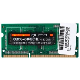 Модуль памяти QUMO SO-DIMM DDR-III 4GB QUMO 1600MHz PC-12800 512x8  CL11  1.35 V (QUM3S-4G1600C11L)