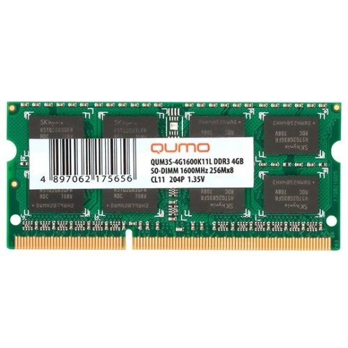 Модуль памяти QUMO SO-DIMM DDR-III 4GB QUMO 1600MHz PC-12800 256Mx8 CL11 1,35V  Retail (QUM3S-4G1600K11L)
