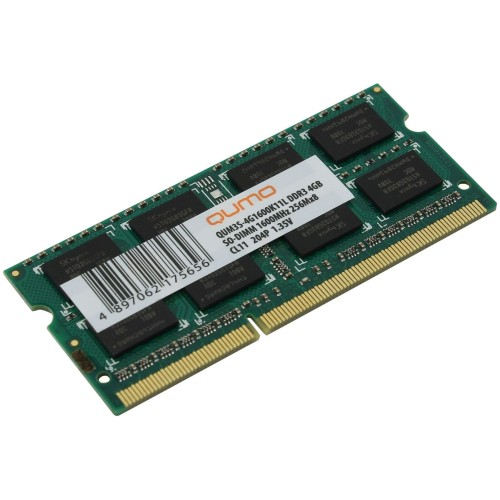 Модуль памяти QUMO SO-DIMM DDR-III 4GB QUMO 1600MHz PC-12800 256Mx8 CL11 1,35V  Retail (QUM3S-4G1600K11L)