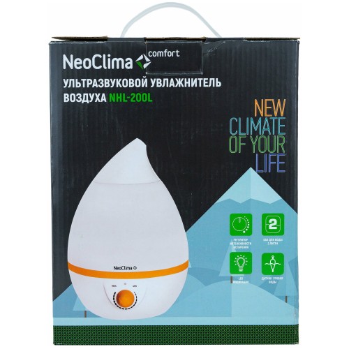 Увлажнитель воздуха NEOCLIMA NHL-200L белый Обсл.площадь 20кв.м. Антибактериальное покрытие, Расход воды 250 гр/час, Объём 2л