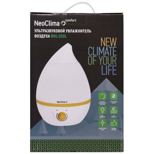 Увлажнитель воздуха NEOCLIMA NHL-200L белый Обсл.площадь 20кв.м. Антибактериальное покрытие, Расход воды 250 гр/час, Объём 2л