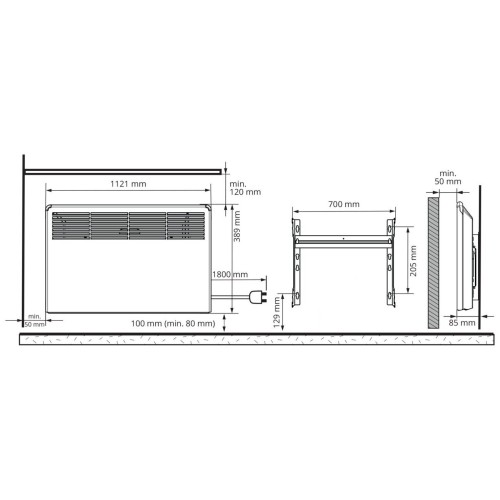 Конвектор FINNHEAT EPHBM15PR мех.термост, вилка,1500Вт, 112.1х38.9 см