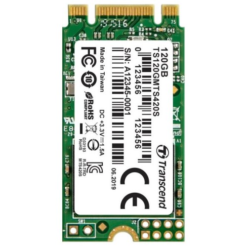 SSD диск M.2 Transcend 120Gb MTS420 (SATA3, up to 560/340MBs, 85000 IOPs, 3D TLC, 22х42мм) <TS120GMTS420S>
