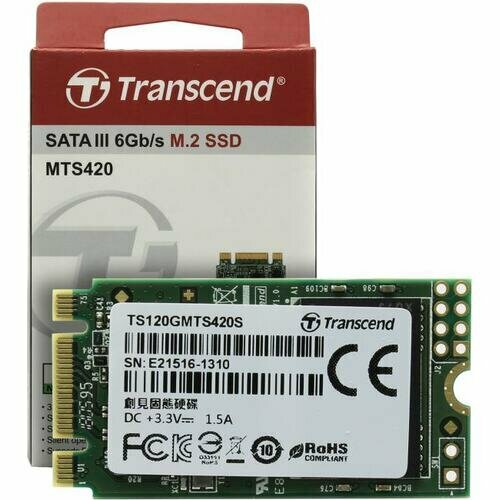 SSD диск M.2 Transcend 120Gb MTS420 (SATA3, up to 560/340MBs, 85000 IOPs, 3D TLC, 22х42мм) <TS120GMTS420S>