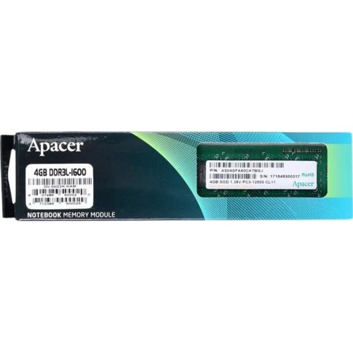 Модуль памяти Apacer SO-DIMM DDR3 4Gb (pc-12800) 1600MHz 1,35V Apacer Retail AS04GFA60CATBGJ/DV.04G2K.KAM