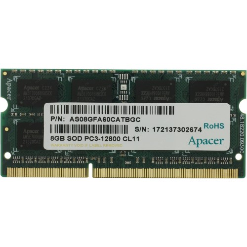 Модуль памяти Apacer SO-DIMM DDR3 8Gb (pc-12800) 1600MHz Apacer Retail AS08GFA60CATBGC/DS.08G2K.KAM