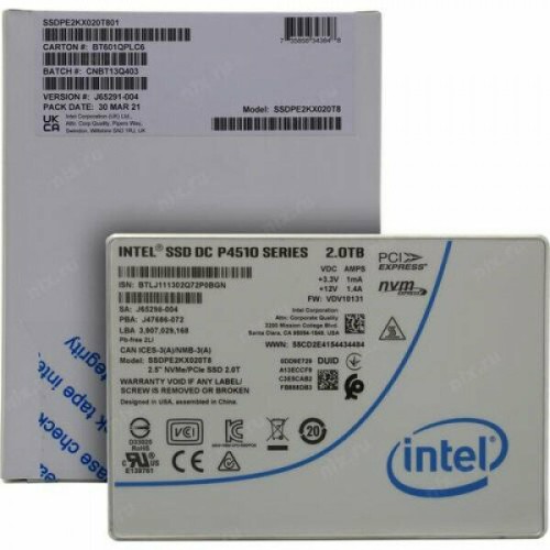 Накопитель SSD жесткий диск PCIE 2TB TLC DC P4510 SSDPE2KX020T801 INTEL