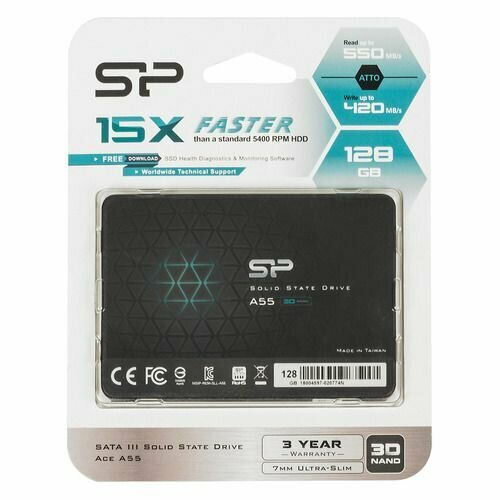 SSD накопитель SILICON POWER Ace A55 SP128GBSS3A55S25 128Гб, 2.5"", SATA III"