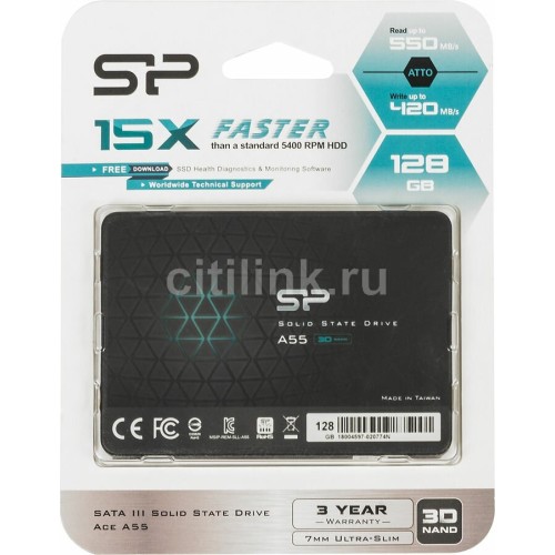 SSD накопитель SILICON POWER Ace A55 SP128GBSS3A55S25 128Гб, 2.5"", SATA III"