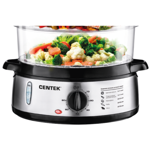 Пароварка CENTEK CT-1457 три корзины механическое управление мощность 800 Вт звуковой сигнал окончан