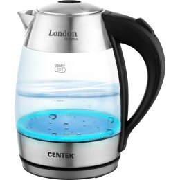 Электрочайник CENTEK CT-0059 London, стекло, 1.8л, 2200Вт, LED-подсветка, отделка нерж.