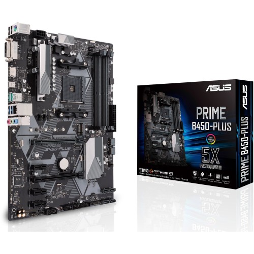 Материнская плата ASUS PRIME B450-PLUS, ATX B450, 4*DDR4, DVI+HDMI, CrossFireX, SATA3 + RAID, Audio, Gb LAN, USB 3.1*7, USB 2.0*6, COM*1 header (w/o cable)