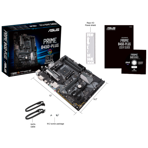 Материнская плата ASUS PRIME B450-PLUS, ATX B450, 4*DDR4, DVI+HDMI, CrossFireX, SATA3 + RAID, Audio, Gb LAN, USB 3.1*7, USB 2.0*6, COM*1 header (w/o cable)