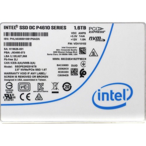 Накопитель SSD жесткий диск PCIE NVME 6.4TB TLC 2.5" DC P4610 SSDPE2KE064T801 INTEL