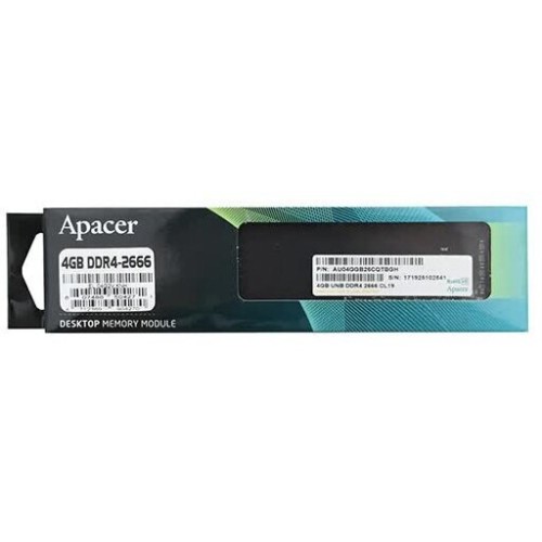 Память Apacer 4GB DDR4  2666  EL.04G2V.KNH Non-ECC, CL19, 1.2V, AU04GGB26CQTBGH, 1R, 512x8, RTL