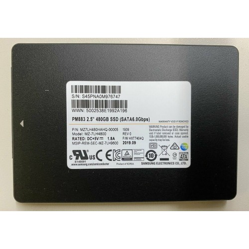 Твердотельный накопитель Samsung SSD 480GB PM883 2.5" 7mm SATA 6Gb/s TLC R/W 550/520 MB/s R/W 98K/25K IOPs