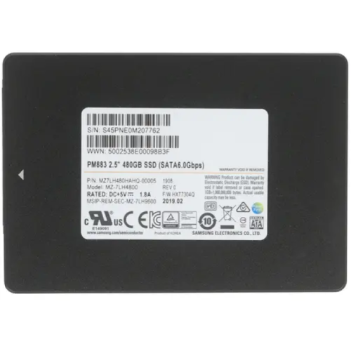 Твердотельный накопитель Samsung SSD 480GB PM883 2.5" 7mm SATA 6Gb/s TLC R/W 550/520 MB/s R/W 98K/25K IOPs