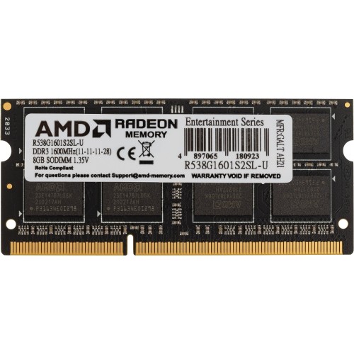 Память AMD 8GB  DDR3L 1600MHz SO DIMM R5 Entertainment Series Black R538G1601S2SL-U Non-ECC, CL11, 1.35V, Retail