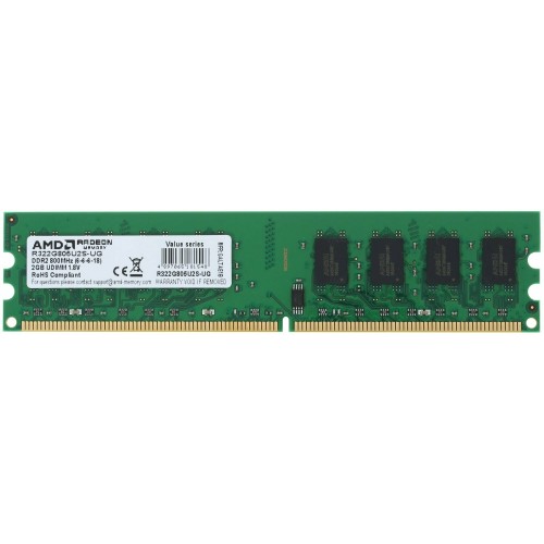 Память AMD 2GB DDR2  800MHz DIMM R3 Value Series Green R322G805U2S-UG Non-ECC, CL6, 1.8V, RTL
