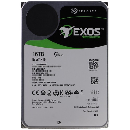 Жесткий диск SEAGATE 16Tb, ST16000NM002G, SAS Exos X16, 7200 rpm, 256Mb buffer